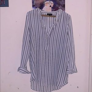 Timing White/Black Striped Half-Button Up Blouse